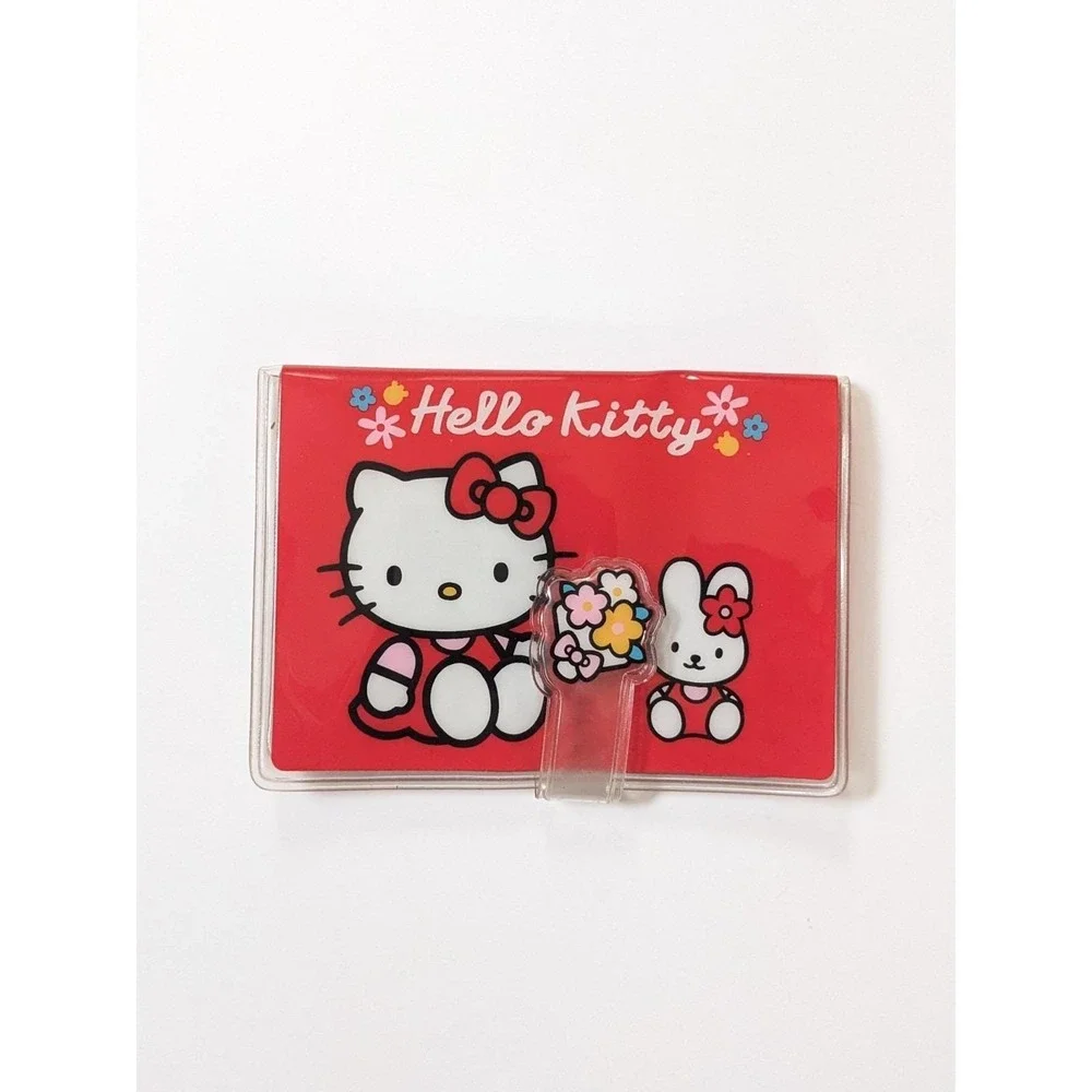 Vintage 2000 Sanrio Hello Kitty & Cathy Bunny Red Vinyl Wallet Card ID Holder